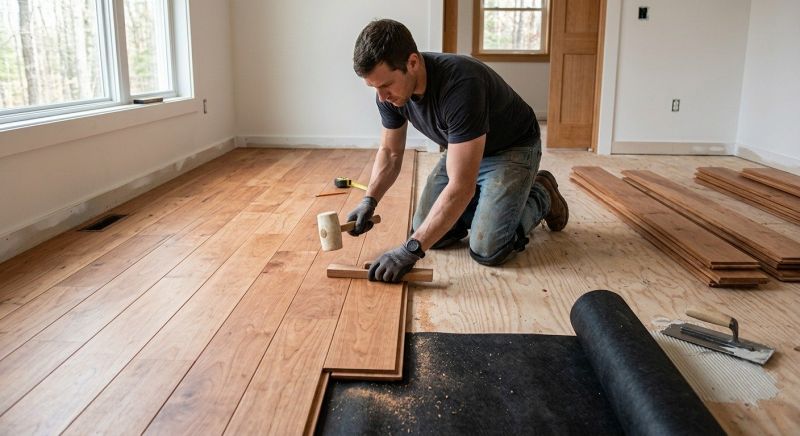 Cherry Floor Installation in Ashby, MA